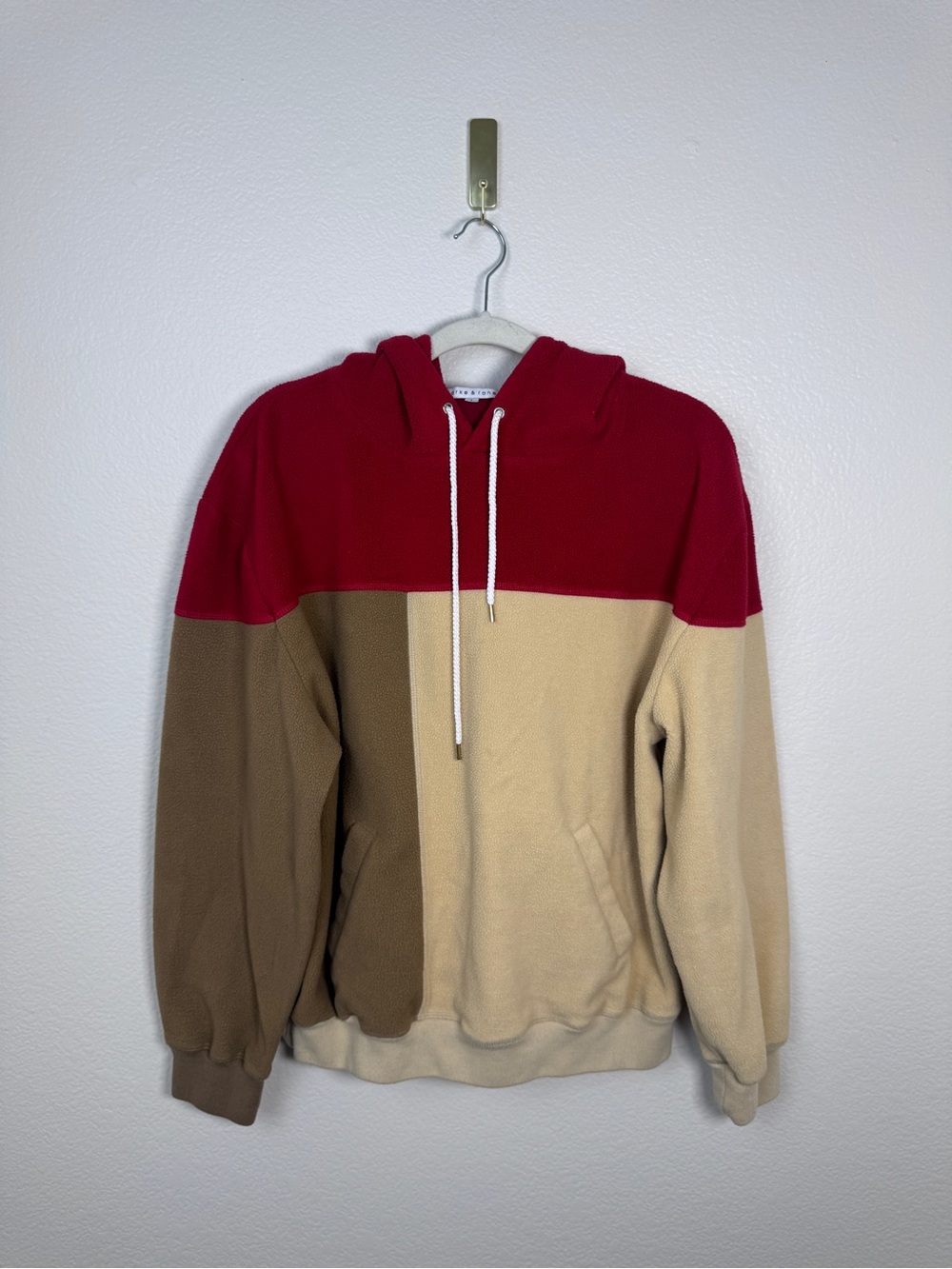 Parke & Ronen Red, Brown & Cream Colorblock Crewneck Hoodie